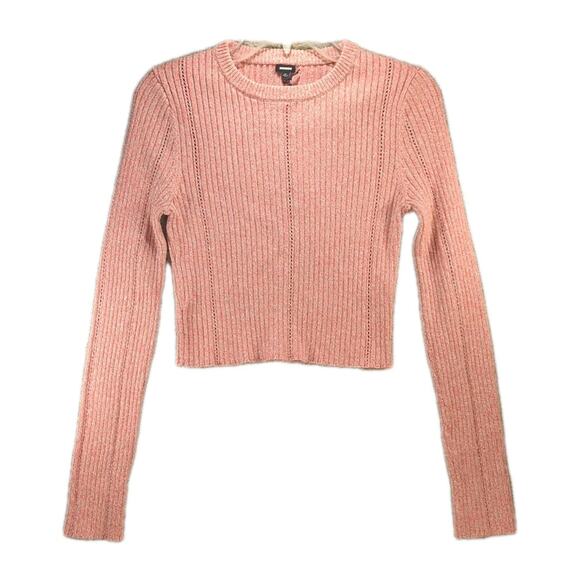 MONROW Ribbed Cotton Sweater – Women’s Medium – Cropped Pink – Fitted Y2K Style - Picture 2 of 10